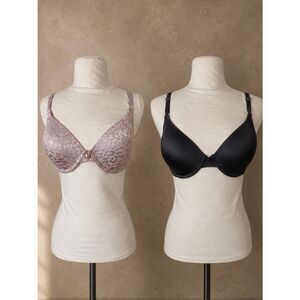 Maidenform 36D Underwire T-Shirt Bra Bundle Black & Blush Jacquard